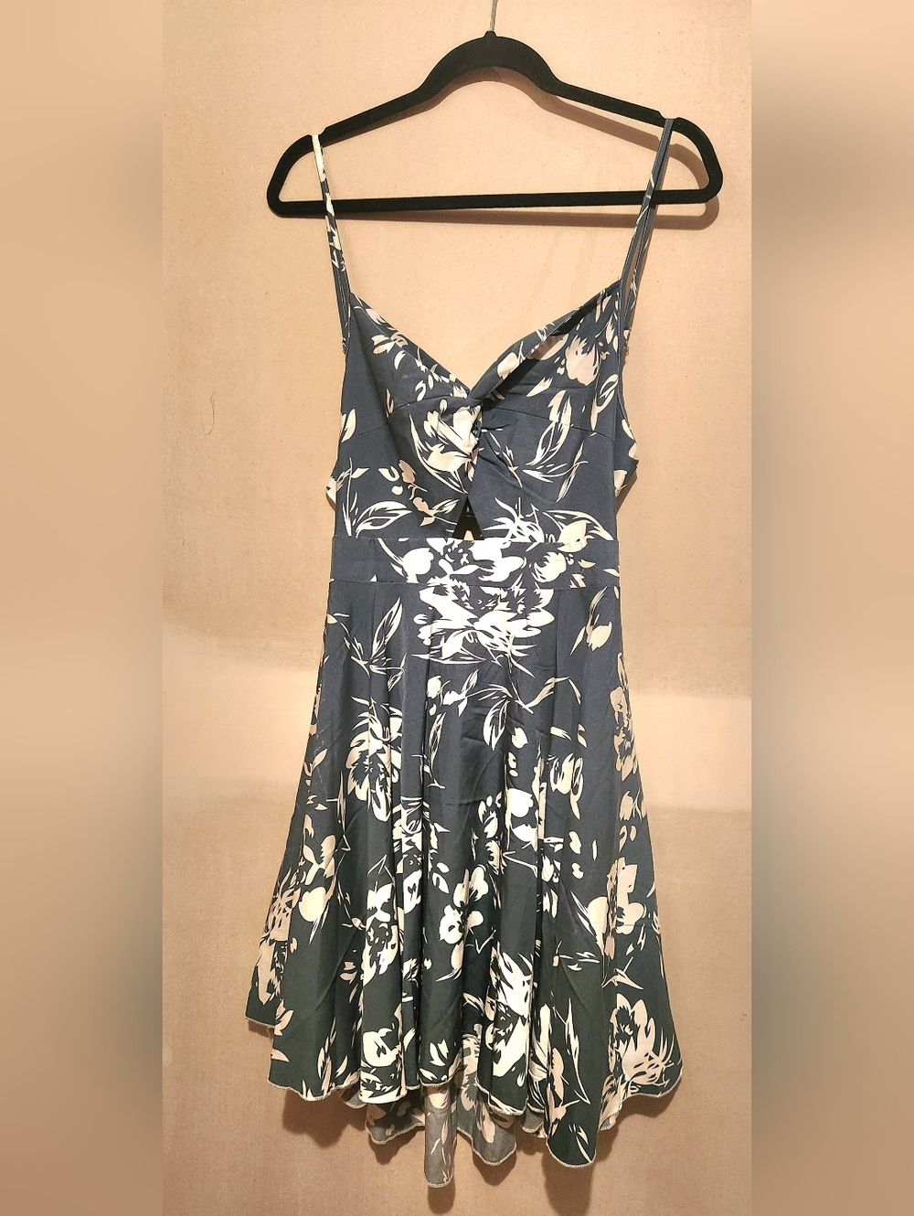 Blue Floral A-Line Sundress with White Print
